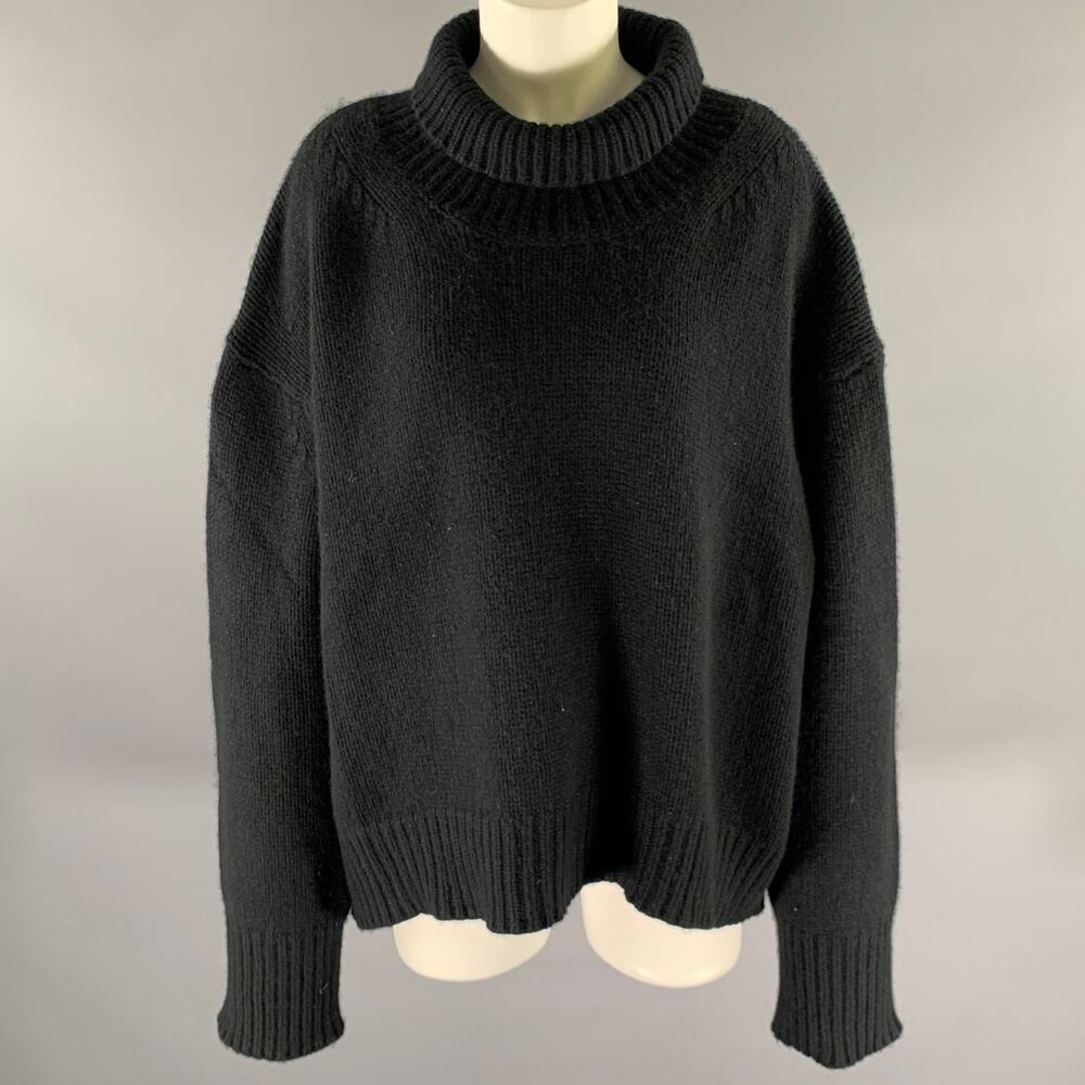 SABLYN Size L Black Cashmere Polyester Turtleneck Sweater